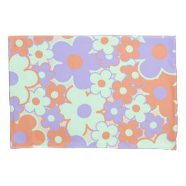Funda De Cojín Patrón de flores Y2K 70 de naranja de color azul p