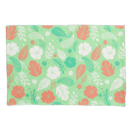 Funda De Cojín Patrón de follaje tropical verde y Naranja