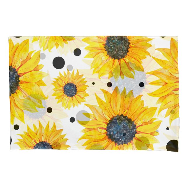Funda De Cojín Patrón de fondo blanco de girasoles amarillos (Anverso)