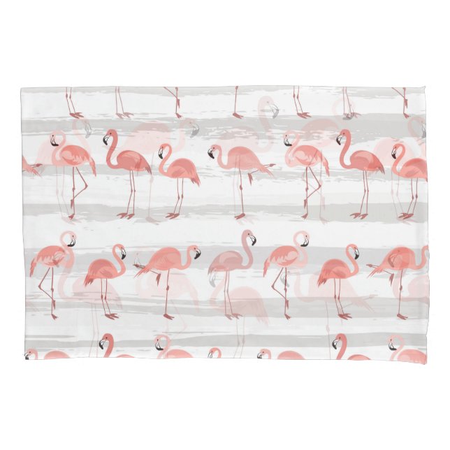 Funda De Cojín Patrón de franjas azules Flamingo Tropical (Anverso)