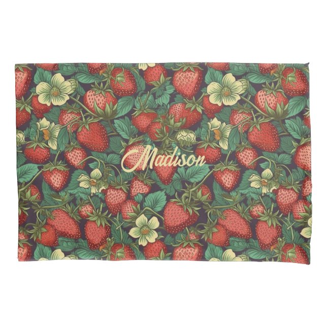 Funda De Cojín Patrón de fresa de nombre personalizado (Anverso)