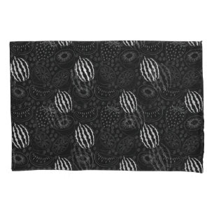 Funda De Cojín Patrón de frutas sin fisuras negro y blanco Tropic