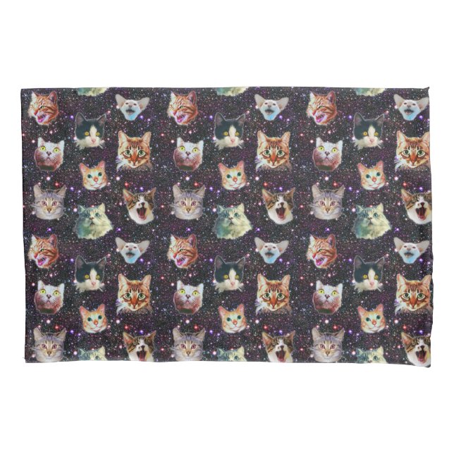 Funda De Cojín Patrón de galaxia divertida de cabezas de gato en  (Anverso)