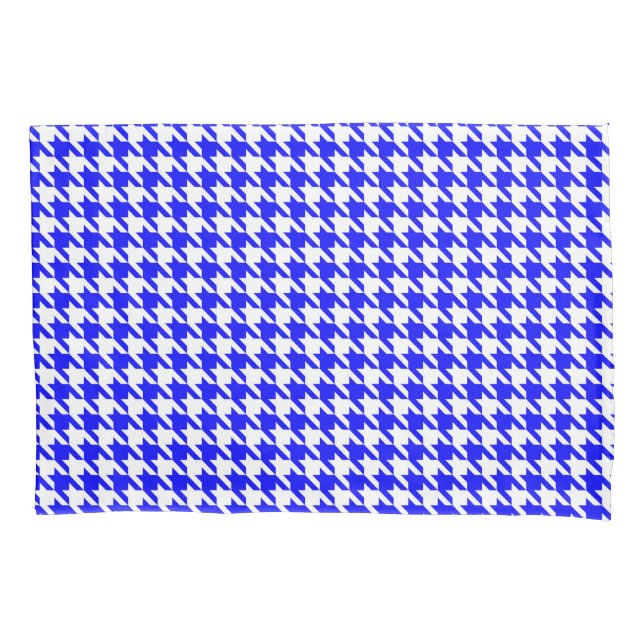 Funda De Cojín Patrón de gallos geométricos azul y blanco (Anverso)