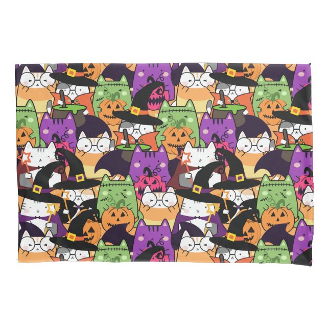 Funda De Cojín Patrón de gato de Halloween Kawaii (Anverso)