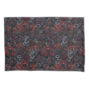 Funda De Cojín Patrón de gato negro gótico y flores oscuras