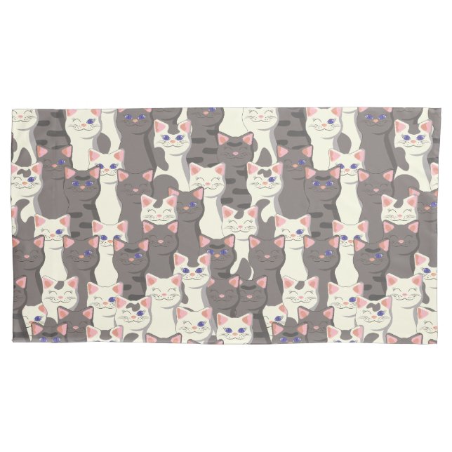 Funda De Cojín Patrón de gatos blancos y grises (Anverso-izquierdo)