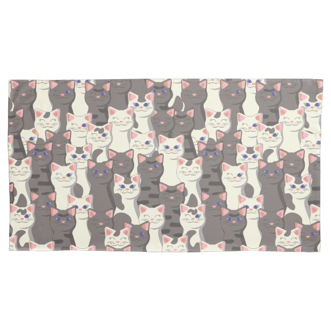 Funda De Cojín Patrón de gatos blancos y grises (Anverso)