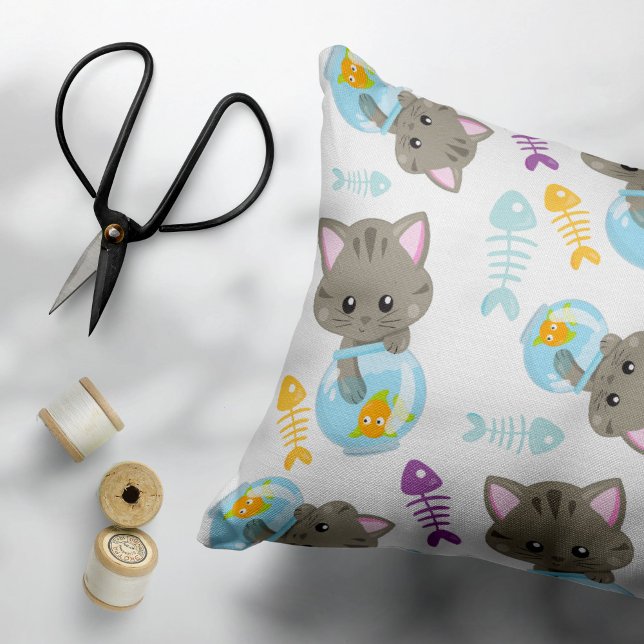 Funda De Cojín Patrón de gatos, gatos, gatitos, peces (Subido por el creador)