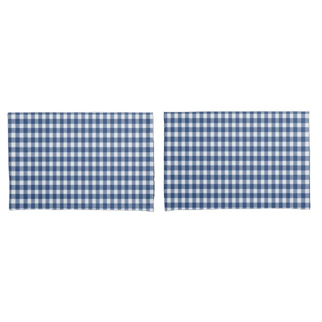 Funda De Cojín Patrón de Gingham blanco y azul de la marina (Anverso - Set)