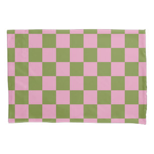 Funda De Cojín Patrón de Gingham de color verde rosa