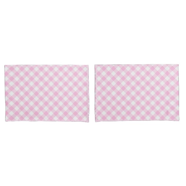 Funda De Cojín Patrón de Gingham diagonal rosa y blanco (Anverso - Set)