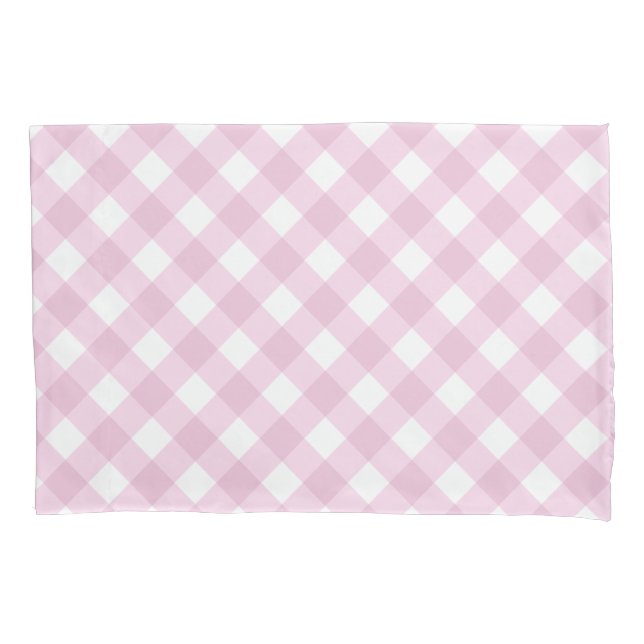 Funda De Cojín Patrón de Gingham rosa y Blanco (Anverso)