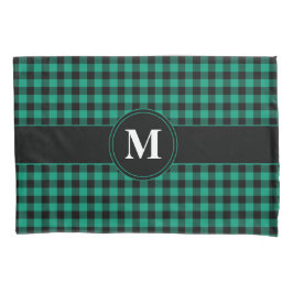 Funda De Cojín Patrón De Gingham Verde Y Negro Monograma