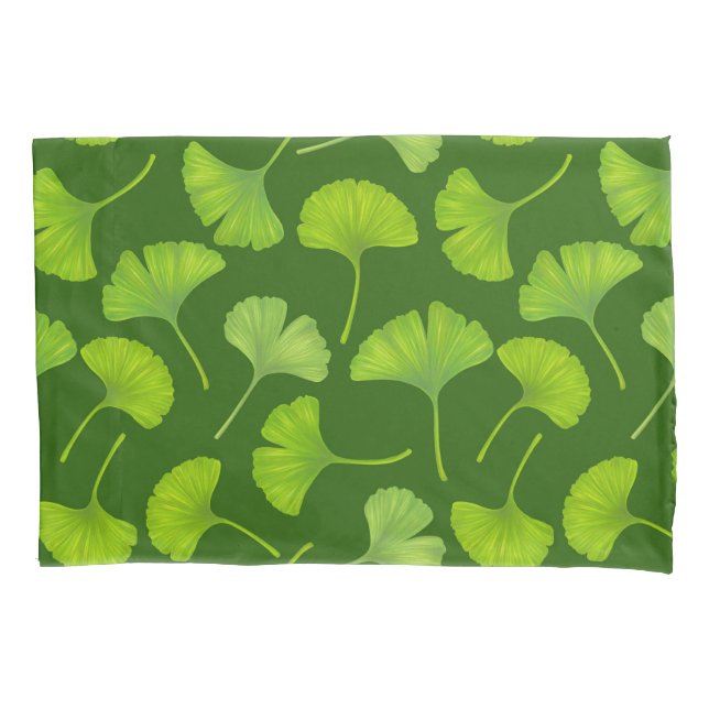 Funda De Cojín Patrón de Ginkgo en verde oscuro (Anverso-izquierdo)