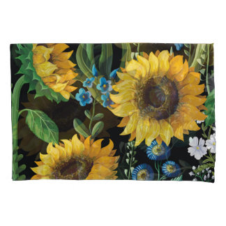 Funda De Cojín Patrón de girasol de fondo negro