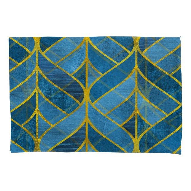 Funda De Cojín Patrón de grifo azul dorado (Anverso)