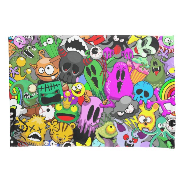Funda De Cojín Patrón de Halloween de personajes adorables (Anverso)