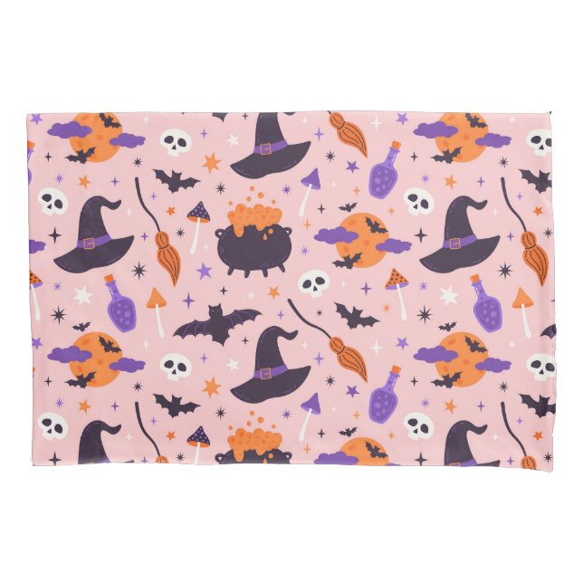 Funda De Cojín Patrón de Halloween púrpura y rosa (Anverso)
