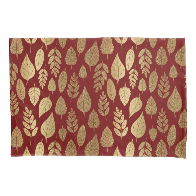 Funda De Cojín Patrón de hoja dorada y roja (Anverso-izquierdo)