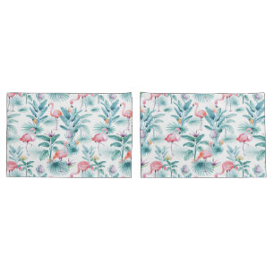 Funda De Cojín Patrón de hojas tropicales de flamencos rosados