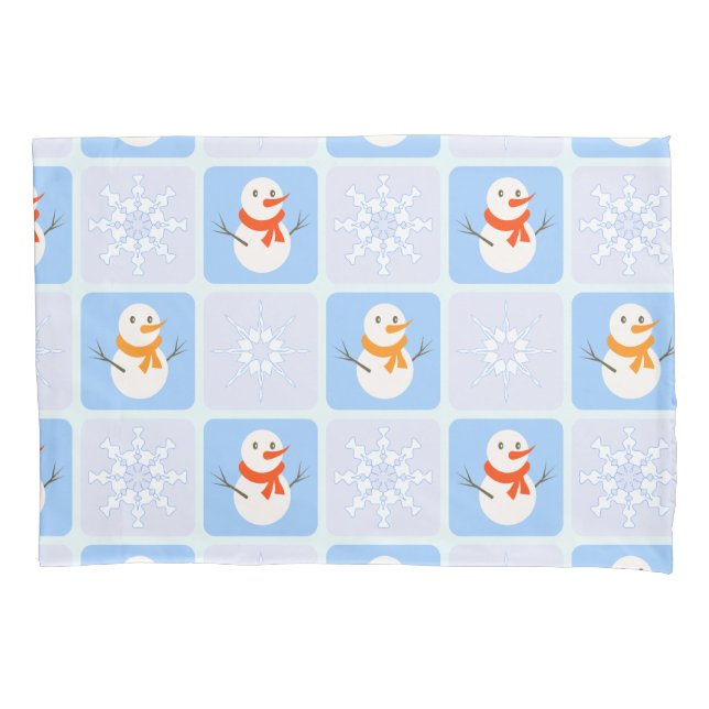Funda De Cojín Patrón de invierno de snowman y copos de nieve (Anverso)