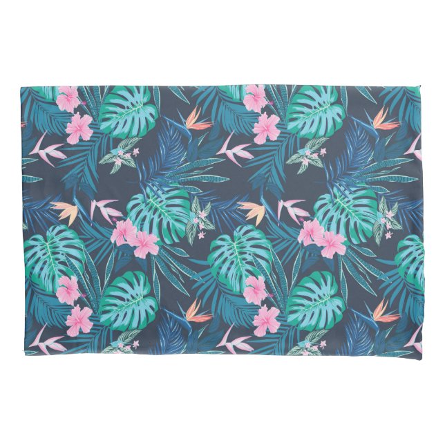 Funda De Cojín Patrón de jardín de flores tropical azul (Anverso)