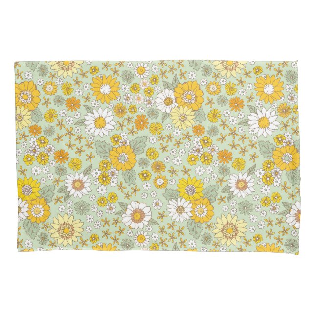 Funda De Cojín Patrón de jardín floral amarillo (Anverso)