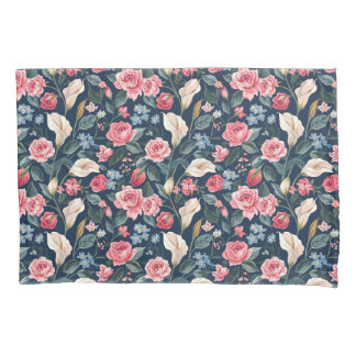 Funda De Cojín Patrón de jardín floral azul marino romántico