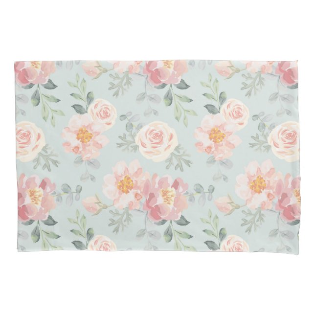 Funda De Cojín Patrón de jardín rosa rosa pastel (Anverso)