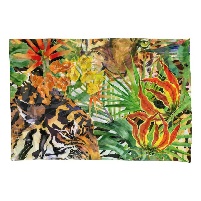 Funda De Cojín Patrón de jungla acuarela del tigre tropical (Anverso)