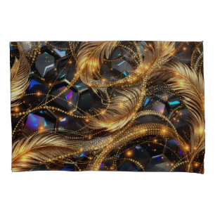 Funda De Cojín Patrón de las plumas de oro de lujo y de la espuma