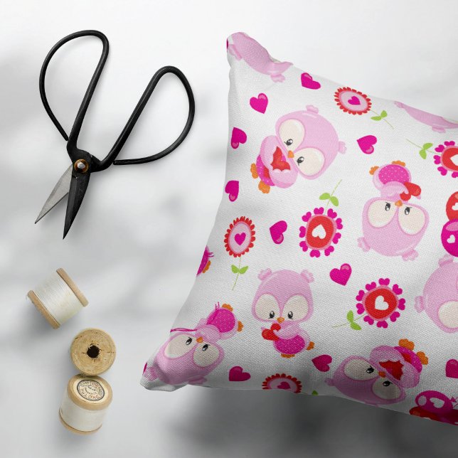 Funda De Cojín Patrón De Lechuzas, Lechuzas Cutas, Lechuzas Rosad (Subido por el creador)