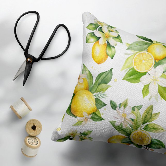 Funda De Cojín Patrón de limón, flores de limón, hojas, cítricos (Subido por el creador)