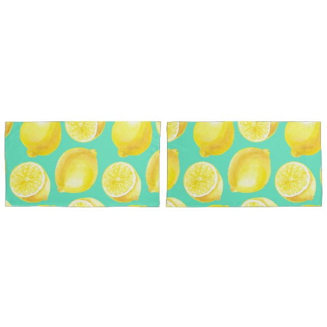 Funda De Cojín Patrón de limones de color agua (Anverso - Set)