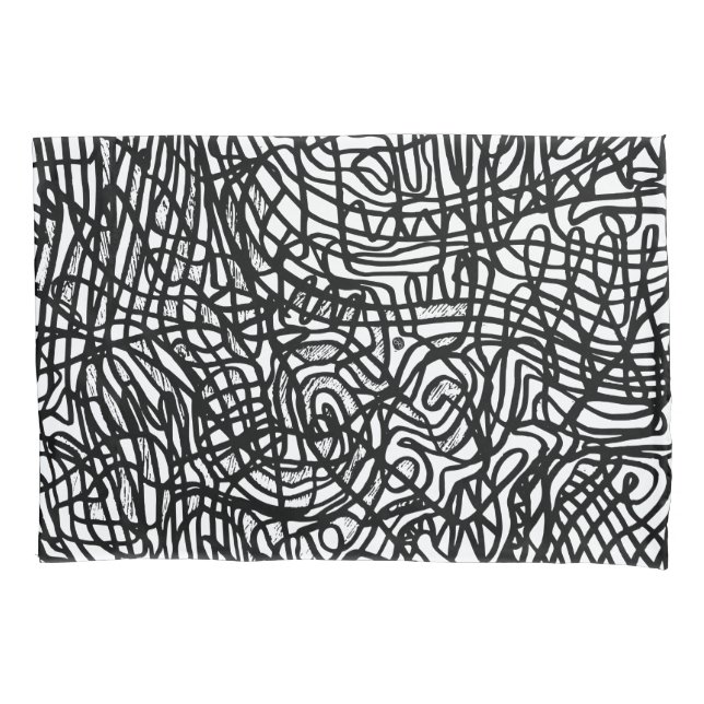 Funda De Cojín Patrón de líneas blancas y negras abstractas (Anverso)