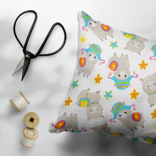Funda De Cojín Patrón De Llamas, Llamas Cutas, Alpacas, Flores