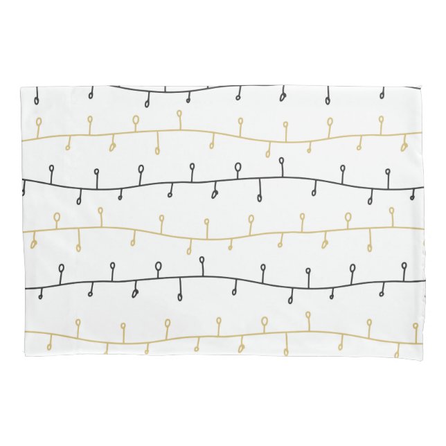 Funda De Cojín Patrón de Luces de Navidad Modernas Doradas y Negr (Anverso)