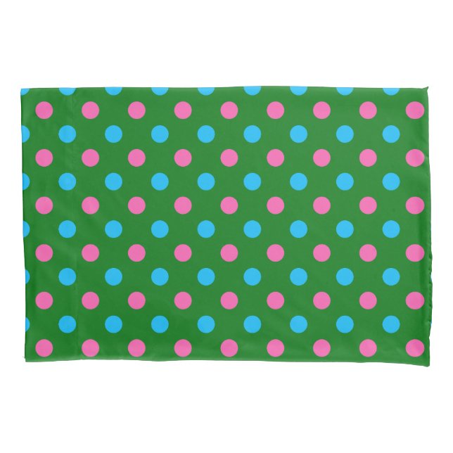 Funda De Cojín Patrón de lunares verde rosa azul (Anverso)