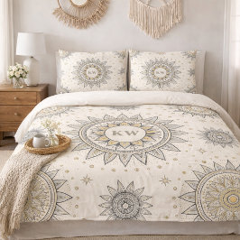 Funda De Cojín Patrón de Mandala Monograma Dorado Gris