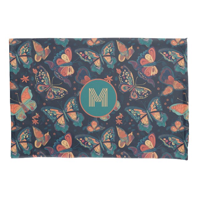 Funda De Cojín Patrón de mariposa monograma personalizado (Anverso)