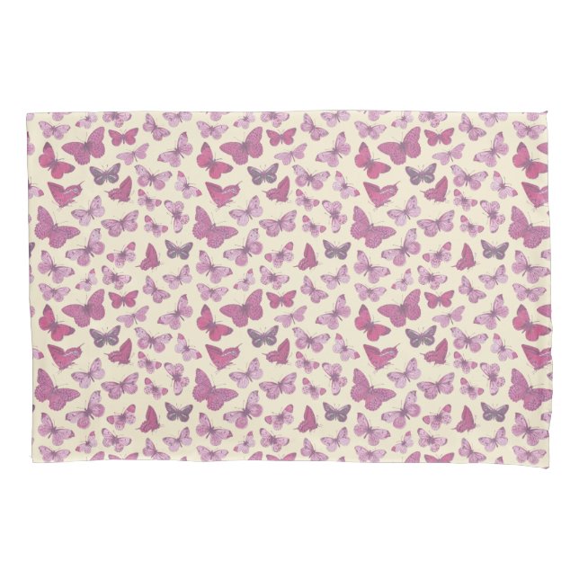 Funda De Cojín Patrón de mariposa rosada en beige (Anverso)