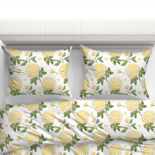 Funda De Cojín Patrón de Mariposas Florales de Hortensia Amarilla