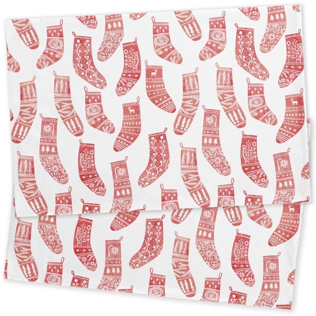 Funda De Cojín Patrón de medias de Navidades noruegos (Nordic Stockings red and white holiday pillow cases)