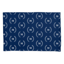 Funda De Cojín Patrón de monograma azul de la Marina Minimalista 
