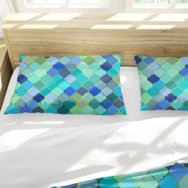 Funda De Cojín Patrón de mosaico marroquí Aqua Azul