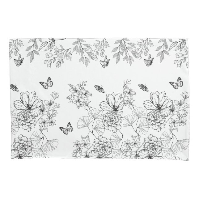 Funda De Cojín Patrón de naturaleza floral en blanco y negro Mini (Anverso)