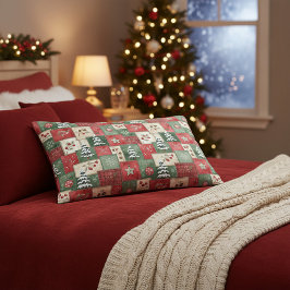 Funda De Cojín Patrón de Navidad de patchwork campestre