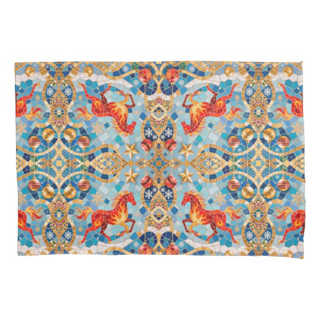 Funda De Cojín Patrón de Navidades de Caballos Rojos Fiery de Año (Anverso)