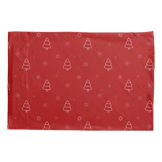 Funda De Cojín Patrón de Navidades rojos.Árboles festivos y copos (Reverso)